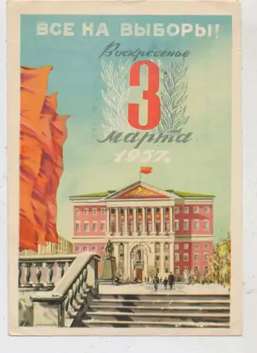 RUSSLAND / SOWJETUNION - 1957, PROPAGANDA, Marsch zur Wahl zum Rat der Russischen Föderation, Druckstelle