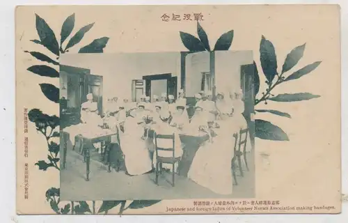 JAPAN / NIPPON - Japanese and foreign Ladies of Volunteer Nurses Association making bandages, 1917