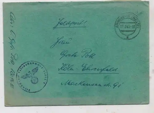 5760 ARNSBERG, Postgeschichte, Feldpost 1943, Feldpost-Nr. 12016, Inf. Regiment 279, Brief mit Inhalt