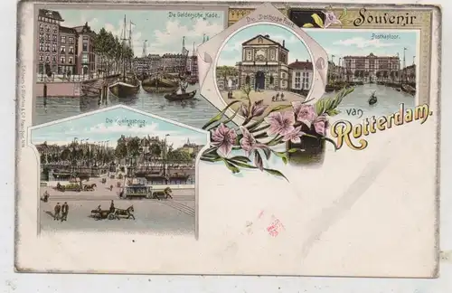 ZUID-HOLLAND - ROTTERDAM, Lithographie 1895, Koningsbrug, Postkantoor, Delftsche Poort...Edit. Blümlein & Co.-Frankfurt