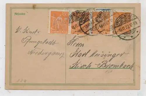 DEUTSCHES REICH - 1922, Michel 169, portogerechte 4-fach Frankatur Postkarte im Fernverkehr