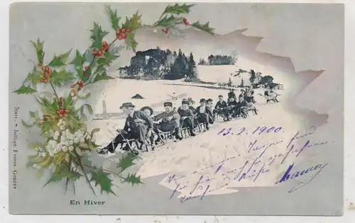 KINDER - Schlittenfahrt, En Hiver, Schweiz 1900, Jullien Freres