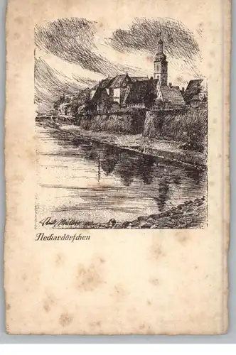 KÜNSTLER / Artist - RUDI MÜLLER, "Neckardörfchen", Verlag Lommel - Mannheim