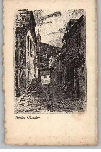 KÜNSTLER / Artist - RUDI MÜLLER, "Stilles Gäßchen", Verlag Lommel - Mannheim