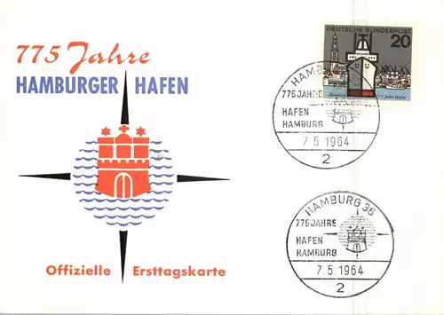 2000 HAMBURG, 775 Jahre Hamburger Hafen, Sonderpostkarte 1964
