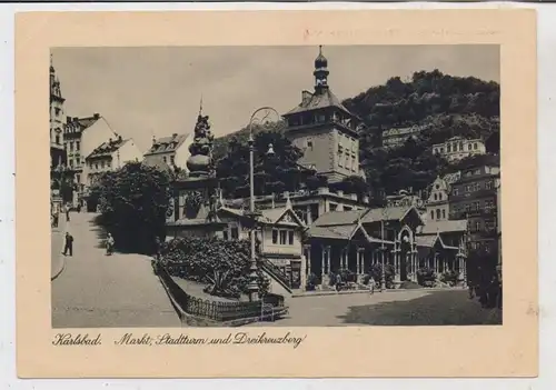 BÖHMEN & MÄHREN -  KARLSBAD, Markt, Stadtturm, Dreikreuzberg, 1943