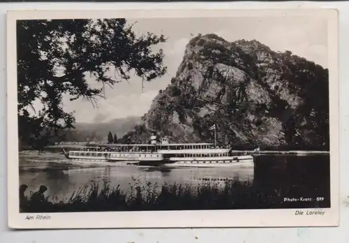 BINNENSCHIFFE - RHEIN, Köln-Düsseldorfer "OSTMARK" vor der Loreley, Kratz # 699, Verlag Bänisch & Matz - Köln, 1946