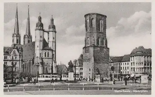 0-4000 HALLE / Saale, Marktplatz, Strassenbahn, 1957