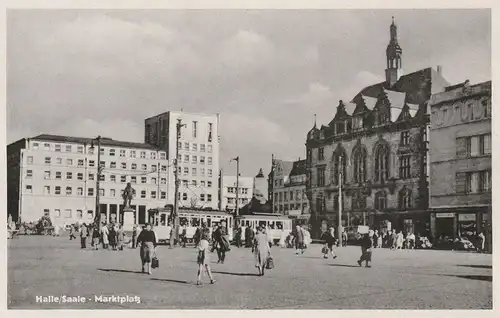 0-4000 HALLE / Saale, Marktplatz, Strassenbahnen, 1957