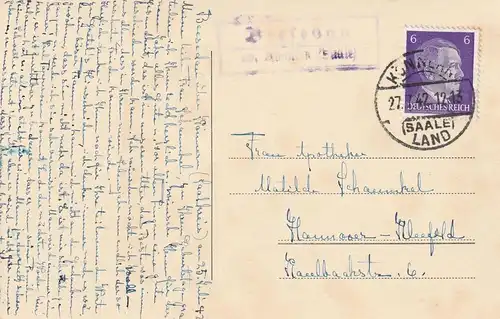 0-4340 KÖNNERN - BEESEDAU, Postgeschichte, Landpoststempel Beesedau über Könnern, 1942