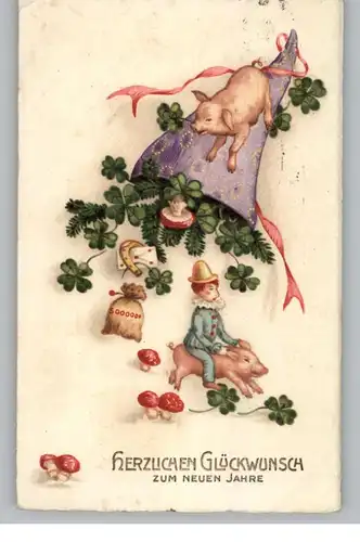 SCHWEINE / Pics / Varkens / Cochons, Glücksschweine auf Neujahrskarte, 1930