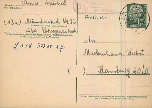 8521 AURACHTAL - MÜNCHAURACH, Postgeschichte, Landpoststempel 1957