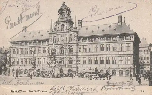 B 2000 ANTWERPEN, Radhuis, animierte Szene, 1906