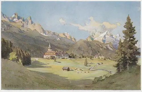 8108 KRÜN - KLAIS, Schloß Elmau, Künstler-Karte Compton