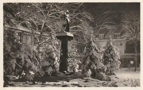 0-6056 SCHLEUSINGEN, Marktplatz im Schnee, 1955