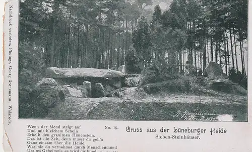 HÜNENGRAB / DOLMEN / MENHIRE - Sieben Steinhäuser, Lüneburger Heide, ca. 1905, kl. Eckmangel