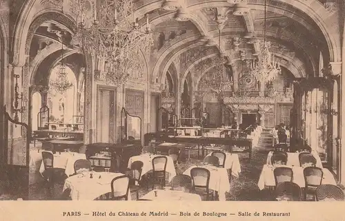 F 75016 PARIS - PASSY, Hotel du Chateau de Madrid, Bois de Boulogne, Salle de Restaurant, 1912
