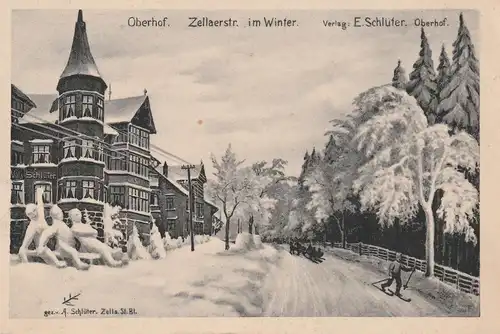 0-6055 OBERHOF, Zellaer Strasse im Winter, Künstler-Karte A. Schlüter