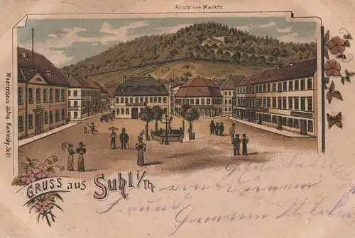 0-6000 SUHL, Lithographie 1900, Marktplatz