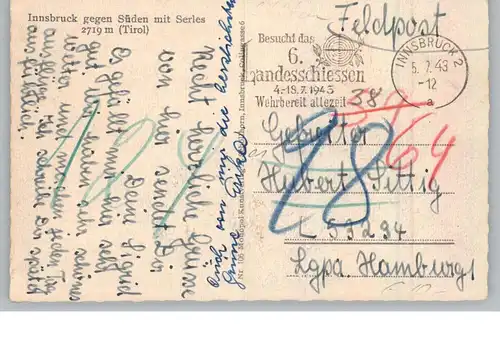 A 6000 INNSBRUCK, Postgeschichte, Sonderstempel Landesschiessen 1943, Feldpost 53234 Jagdgeschwader 300 Oldenburg