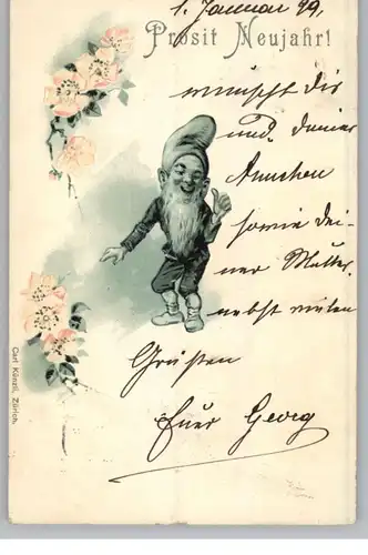 ZWERGE / Gnome / DWARFS / Nani, Zwerg und Blumen, Lithographie, Verlag Künzli-Zürich, 1898