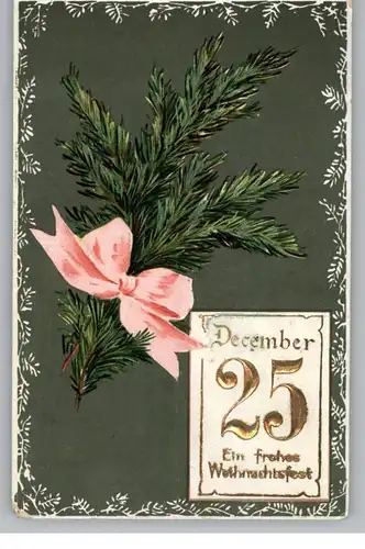 WEIHNACHTEN / CHRISTMAS, 25. Dezember, Präge-Karte / embossed / relief, 1907
