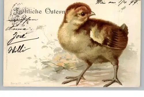 OSTERN - Fröhliche Ostern, Lithographie 1899, Küken
