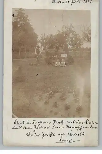 3326 BADDECKENSTEDT, Privat-Photo 1909, "in unserem Park mit den Kindern und Gärtner, Else und Georg