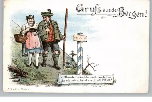 TRACHTEN - GRUSS AUS DEN BERGEN, Selbander, Lithographie ca. 1900