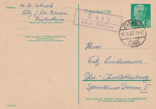0-1606 MITTENWALDE - TELZ, Postgeschichte, Landpoststempel "Telz über Zossen", 1957