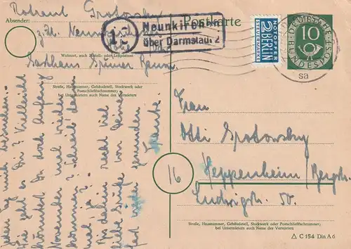 6101 MODAUTAL - NEUNKIRCHEN, Postgeschichte, Landpoststempel "Neunkirchen über Darmstadt 2", 1952