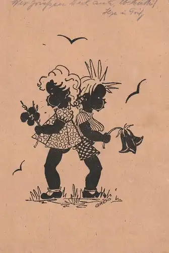 KINDER - Kinder mit Blumen, Künstler Greko, 1951