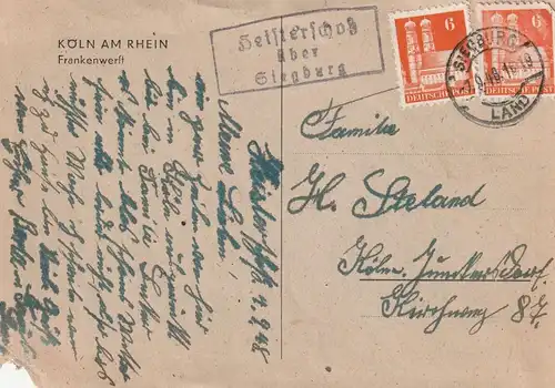 5202 HENNEF - HEISTERSCHOSS, Postgeschichte, Landpoststempel "Heisterschoß über Siegburg", 1946