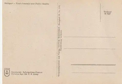 7000 STUTTGART, Schicksalsbrunnen am Staatstheater, US - Zone