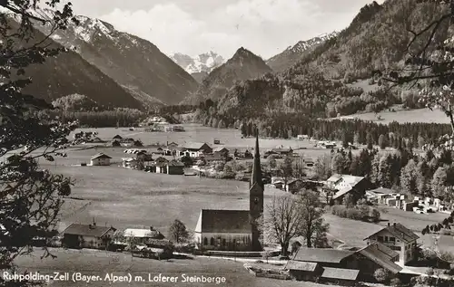 8222 RUHPOLDING - ZELL, Blick über den Ort, 1966