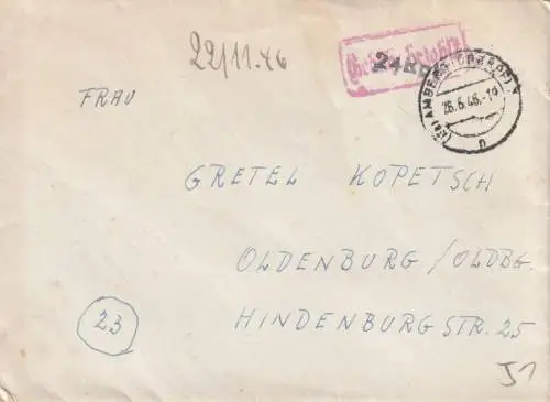 8450 AMBERG, Postgeschichte, Gebühr bezahlt, 26.6.46, 24 Rpf., Brief nach Oldenburg