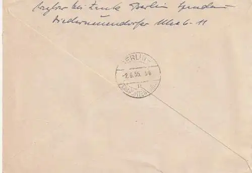 BERLIN - 1955, Michel 54, R- Einzelfrankatur innerhalb Berlins, handschriftlicher R-Zettel Spandau