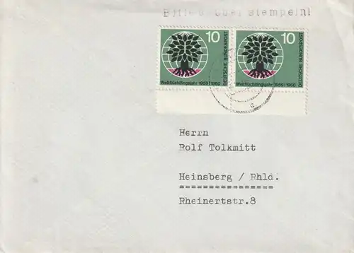 BUND - 1960, Michel 326, Mehrfachfrankatur mit Unterrand