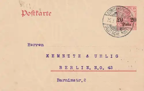 DEUTSCHE POST TÜRKEI - 1911, GA P 14, Constantinopel - Berlin