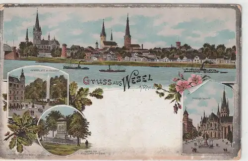 4230 WESEL, Lithographie, Markt, Kaiserplatz, Denkmäler, Panorama