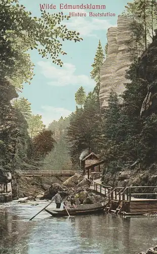 BÖHMEN & MÄHREN -  HERRENSKRETSCHEN / HRENSKO, Wilde Edmundsklamm, Hintere Bootsstation, Verlag Poy-Dresden