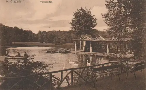4050 MÖNCHENGLADBACH, Kahnstation mit Schwänen im Volksgarten, 1906