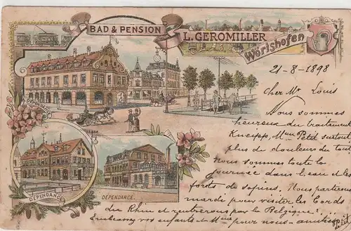 8939 BAD WÖRISHOFEN, Lithographie 1898, Bad & POension Geromiller, Druckstelle