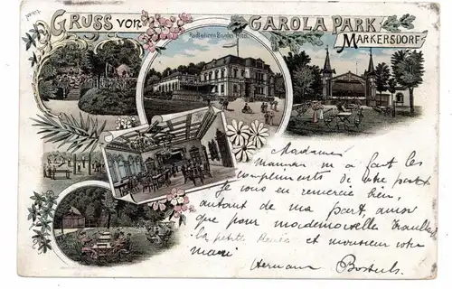 0-8901 MARKERSDORF / MARKOCICY, Lithographie 1897, Garola Park, Radfahrer Bund Hotel