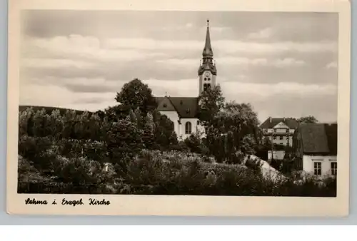 0-9317 SEHMATAL - SEHMA, Kirche, 1954, rücks. Kleberest
