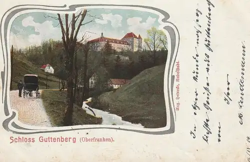 8651 GUTTENBERG, Schloß Guttenberg im Jugendstilornament, Kutsche, 1904