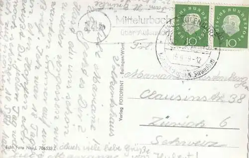 7967 BAD WALDSEE, Heilbad, Landpoststempel "Mittelurbach über Aulendorf", 1959