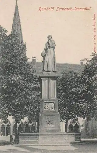 7800 FREIBURG, Berthold Schwarz Denkmal, ca. 1905, Verlag Stoll