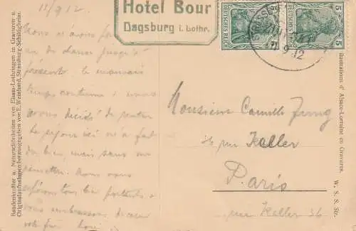 F 57850 DABO, Dagsburg, 1912, Bahnpost,  Verlag Weinhart Strassburg
