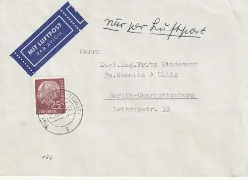 BUND - 1954, Michel 186, Luftpost Einzelfrankatur